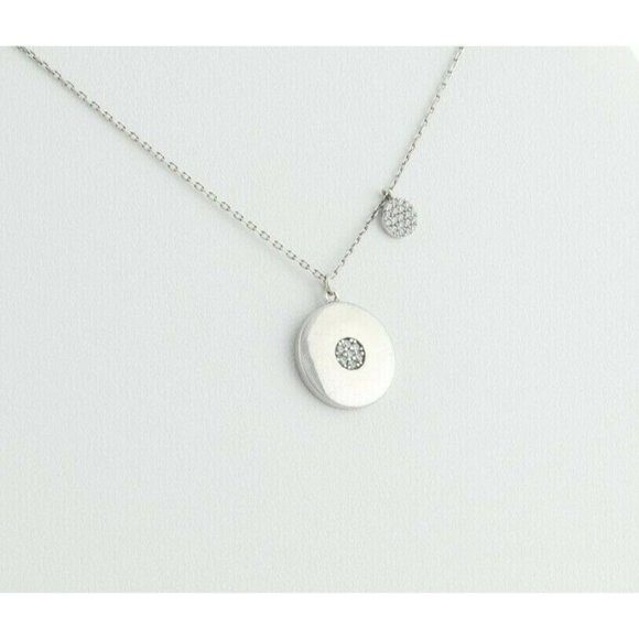 Sterling Silver Round Disk CZ Necklace 16 inch chain 1 mm wide - Picture 1 of 8